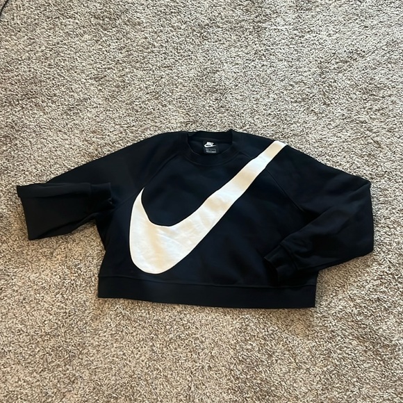 Women’s Nike Cropped Crewneck Pullover Sweatshirt Big Nike Check Womens Sz Large - Picture 1 of 7